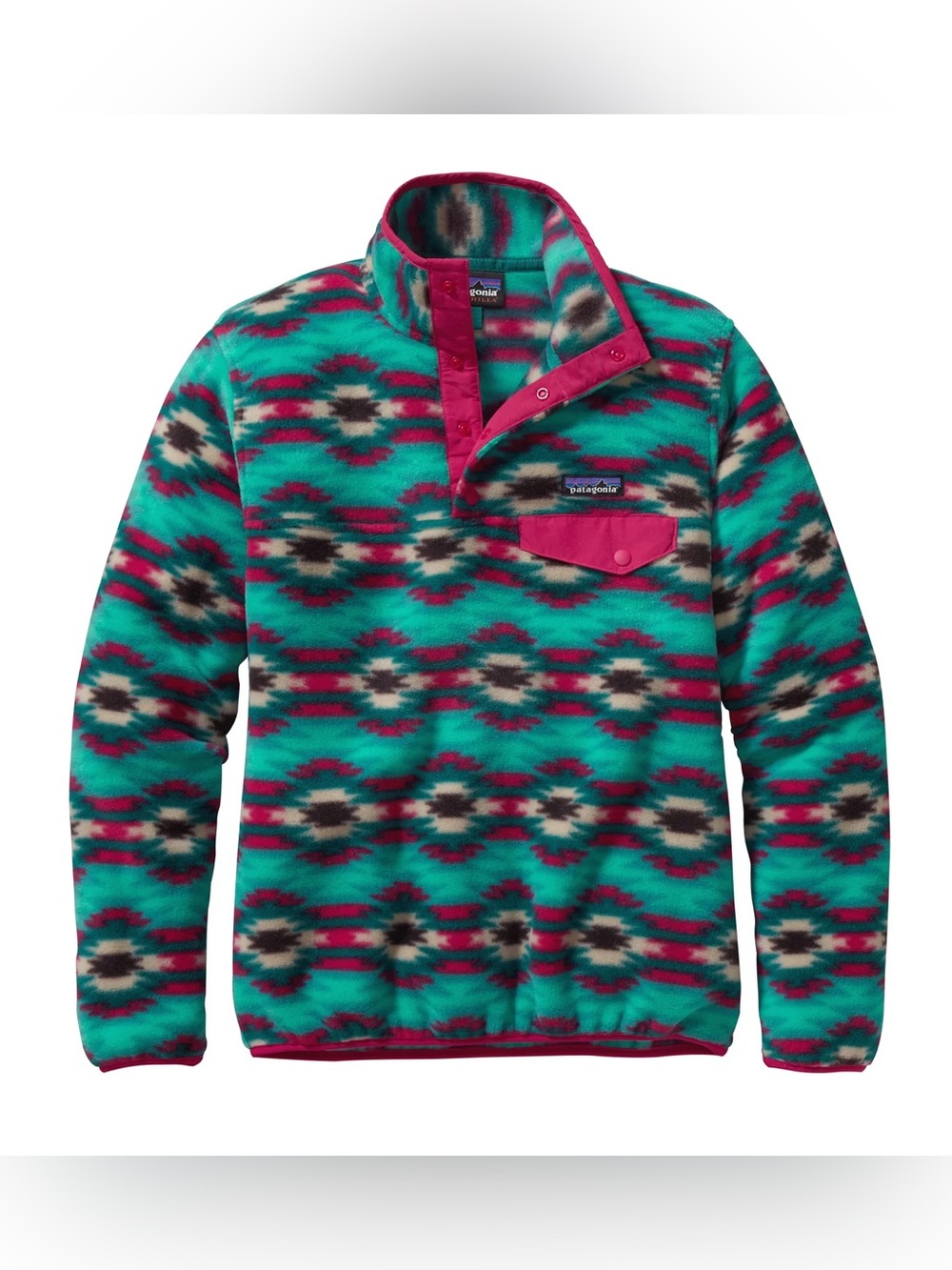 Patagonia synchilla women turquoise teal pink Aztec print size small